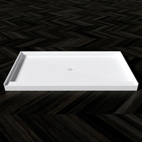 Receveur de douche rectangulaire en marbre cultivé, style moderne, antidérapant, en pierre artificielle personnalisée, durable, avec drain central, pour salle de bain et hôtel