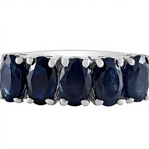 Bague en saphir bleu en argent sterling 925 plaqué rhodium, taille ovale, sertie de griffes, luxe classique, pierre précieuse pour femme - Product Image 4