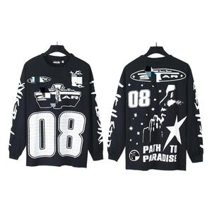 T-shirt Autunnale 100% Cotone Stile Americano con Stampa Hell, Manica Lunga Oversize Vintage per Uomo, Traspirante Hip Hop - Product Image 3