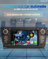 Erisin ES6667B 7 pouces Android 14 autoradio GPS Sat 4G TPMS DAB+ DSP Android Auto et Carplay pour BMW E90 E91 E92 E93