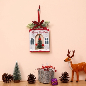 Decorazioni Natalizie con Ornamenti Rotondi a Quadretti, Insegna '<span class=keywords><strong>Buon</strong></span> <span class=keywords><strong>Natale</strong></span>' e Mini Statuette di Alberi per Villaggio Natalizio da Tavolo - Product Image 6