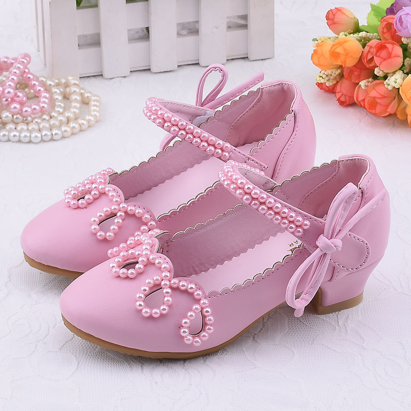 Girls high heels white leather shoes performance shoes casual shoes