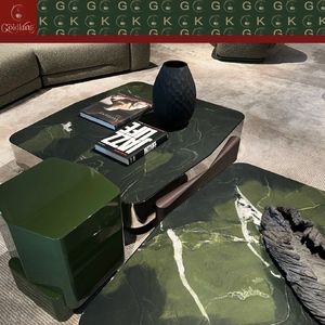 Mesa de Centro de Lujo GOLDKING <span class=keywords><strong>en</strong></span> Mármol Verde Aguacate, Losa Gruesa con Acabado Inoxidable, OEM ODM Directo - Product Image 3