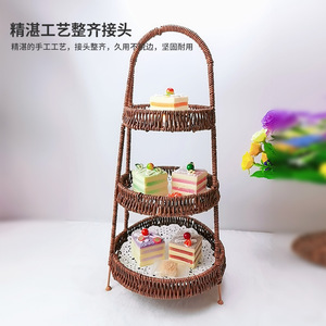 <b>Wicker</b> <b>Basket</b> Round With <b>Handle</b> For Kitchen Storage Fruit Bread Snacks Standing Type Yellow Sichuan Pepper Color - Product Image 3