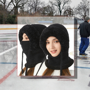 Bonnet tricoté en acrylique pour femme, coupe ample, chaud et épais, doublé polaire coupe-vent, avec cordon de serrage, style hiver - Product Image 3