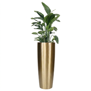 Tall Seamless Brushed <b>Gold</b> Metal Cylinder Floor <b>Vase</b> Heavy-Gauge Architectural Planter Vessel for Executive Office & Hotel - Product Image 1