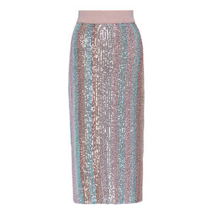 Falda de tubo a rayas personalizada para mujer, falda de ajuste favorecedor de cintura imperio con lentejuelas de arcoíris para ropa informal de verano - Product Image 6