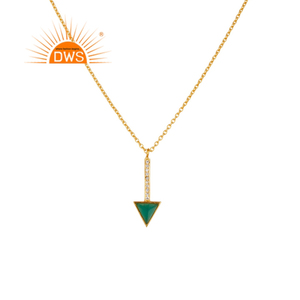 Collar de plata de ley 925 chapado en oro de 14k para mujer, conjunto de colgante de circonia de ónix verde con corte triangular, joyería al por mayor - Product Image 1