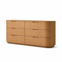 Commode Japandi moderne à 6 tiroirs en bois, buffet de luxe incurvé avec poignées encastrées pour projets hôteliers et villas