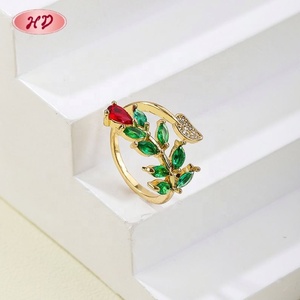 Bague Feuille et Branche en Alliage Plaqué Or 18K avec Zircon, Style Vintage, pour Femme, Accessoire de Mode Quotidien, Bijoux en Gros - Product Image 1