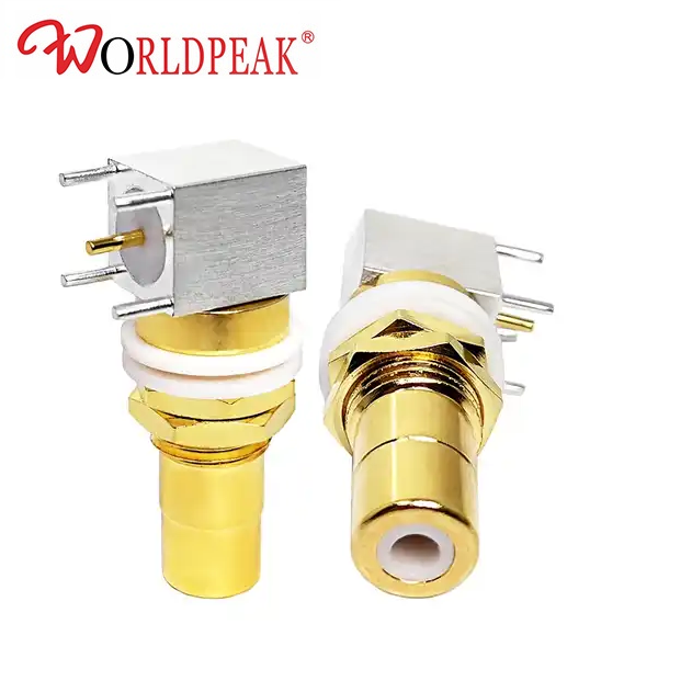 Silver Gold Plated Rca Female Jack Bulkhead Right Angle 90 Deg Socket PCB Mount Connector Audio Terminal 4 Pins