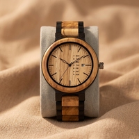 Montre unisexe étanche en résine noire et bois d'olivier, bracelet à maillons en bois et résine, style décontracté et professionnel, affichage jour/semaine