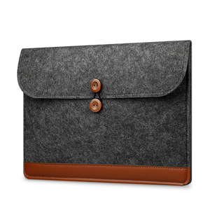 Funda para Portátil de Fieltro Ligero con Logotipo Personalizado al por Mayor, Bolsa para Documentos de 11-15 Pulgadas con Bolsillo con Cremallera, Cierre de Botón Marrón/Azul Oscuro/Negro - Product Image 3