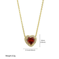 Nouveau Collier Pendentif Chaîne Maillons Tendance Pierre de Naissance de Juillet, Plaqué Or 18K, Cuivre, Forme Cœur, Bijoux Cadeau de Fête, Vente en Gros