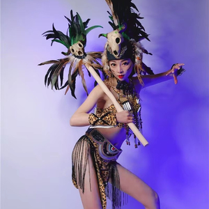 Costumes de scène en plumes de samba indiens pour hommes et femmes, pour spectacles de danse Gogo, troupes de danse, fêtes et spectacles commerciaux en parcs à thème - Product Image 1