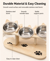 Mangeoire surélevée en bois pour animaux de compagnie, angle réglable, pour chat et chien, avec bols en acier inoxydable