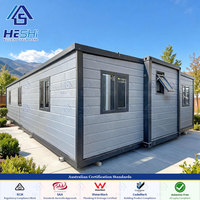 Maison préfabriquée extensible en conteneur de 30 pieds avec toit en fibre de verre, normes australiennes, brevetée, 1, 2, 3, 4 ou 5 chambres, portable et relocalisable, type villa
