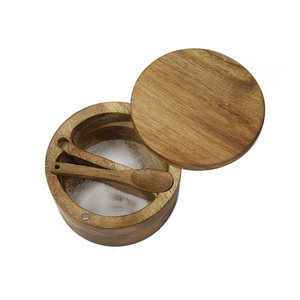 Boîte d'assaisonnement pour épices et sel en bois d'acacia naturel avec cuillère - Product Image 5