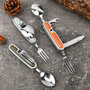 Ensemble de couteau, fourchette et cuillère pliants multifonctionnels pour l'extérieur, camping, pique-niques, vaisselle pliante portable - Product Image 1