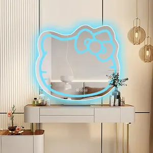 مرآة حائطية بإضاءة ليد لوضع مستحضرات التجميل مرحبا كيتي مرايا غرفة نوم بإضاءة مع تحكم باللمس الذكي
