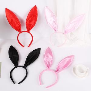 Frauen sexy schwarz rosa Satin <span class=keywords><strong>Bunny</strong></span> Ohren Stirnband für Ostern Halloween Kostüm Zubehör Cosplay Kaninchen Ohren Party Dekorationen - Product Image 1
