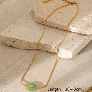 Tarnish-Free <strong>Boho</strong> Stainless Steel Snake Chain Choker Trendy Natural Amazonite Beads Stacking <strong>Necklace</strong> with Diamond Main Stone - Product Image 6