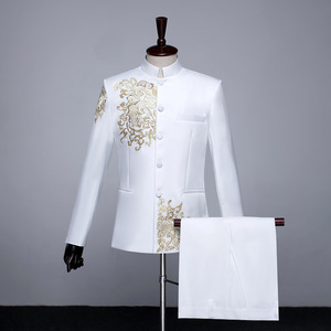 Costumes pour hommes noir et blanc, style <span class=keywords><strong>chinois</strong></span>, broderies dorées, blazers, tenue de scène pour animateur de bal, chanteur masculin, équipes, chœur, <span class=keywords><strong>costume</strong></span> de mariage, <span class=keywords><strong>costume</strong></span> de danseur - Product Image 2