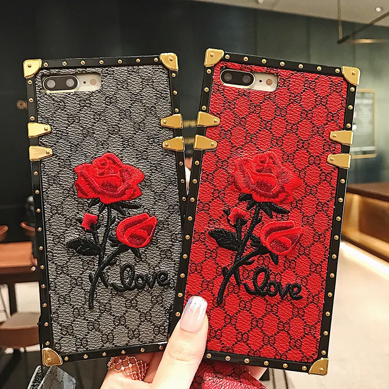 European 2022 Embroidery 3D Rose Flower Phone Case For IPhone 12 11 Pro Max X XR XS SE 6 8 7 Plus PU Leather Soft case
