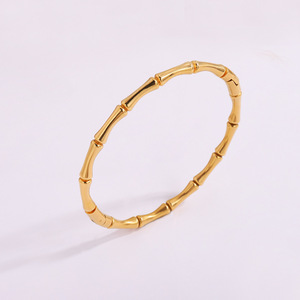 Custom High Quality 18K Gold Stainless Steel Beaded Bracelet Fashion Bamboo Bangles for Women - Product Image 5
