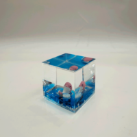 Presse-papiers de bureau en acrylique écologique, forme carrée, personnalisé, avec liquide coloré, effet 3D, dauphin, corail et paillettes brillantes, vente en gros