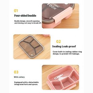 กล่องข้าวพลาสติกทรงสี่เหลี่ยมสำหรับเด็กนักเรียน กล่องข้าวขนาดใหญ่ - Product Image 4