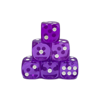 Dés en plastique violet transparent 8mm/10mm/12mm/14mm/16mm D6 avec points blancs pour jeu de société