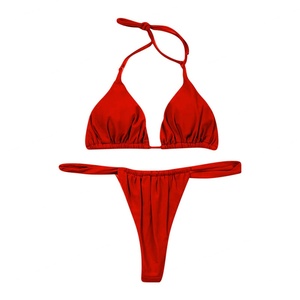 Maillot de bain rouge métallisé sexy et mature sur mesure, ensemble 2 pièces, séchage rapide, push-up, bikini à bretelles en V - Product Image 4