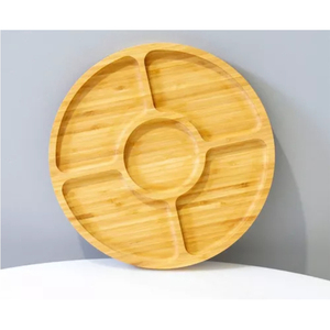 ZBBSCIファクトリーバンブーラウンドフードトレイ、パーティーケーキスナック用5コンパートメントフルーツデザートプレートプラッターフードサービングトレイ - Product Image 2