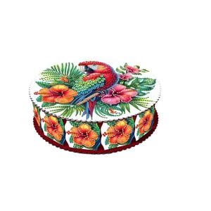 Kit de boîte à bijoux ronde en bois à peindre au diamant 5D DIY, motif <span class=keywords><strong>perroquet</strong></span> et fleurs, organisateur de rangement - Product Image 5