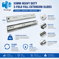 53mm Largeur Correderas Para Cajones Heavy Duty Tiroir Runner Rail Roulement À Billes Tiroir Glissière