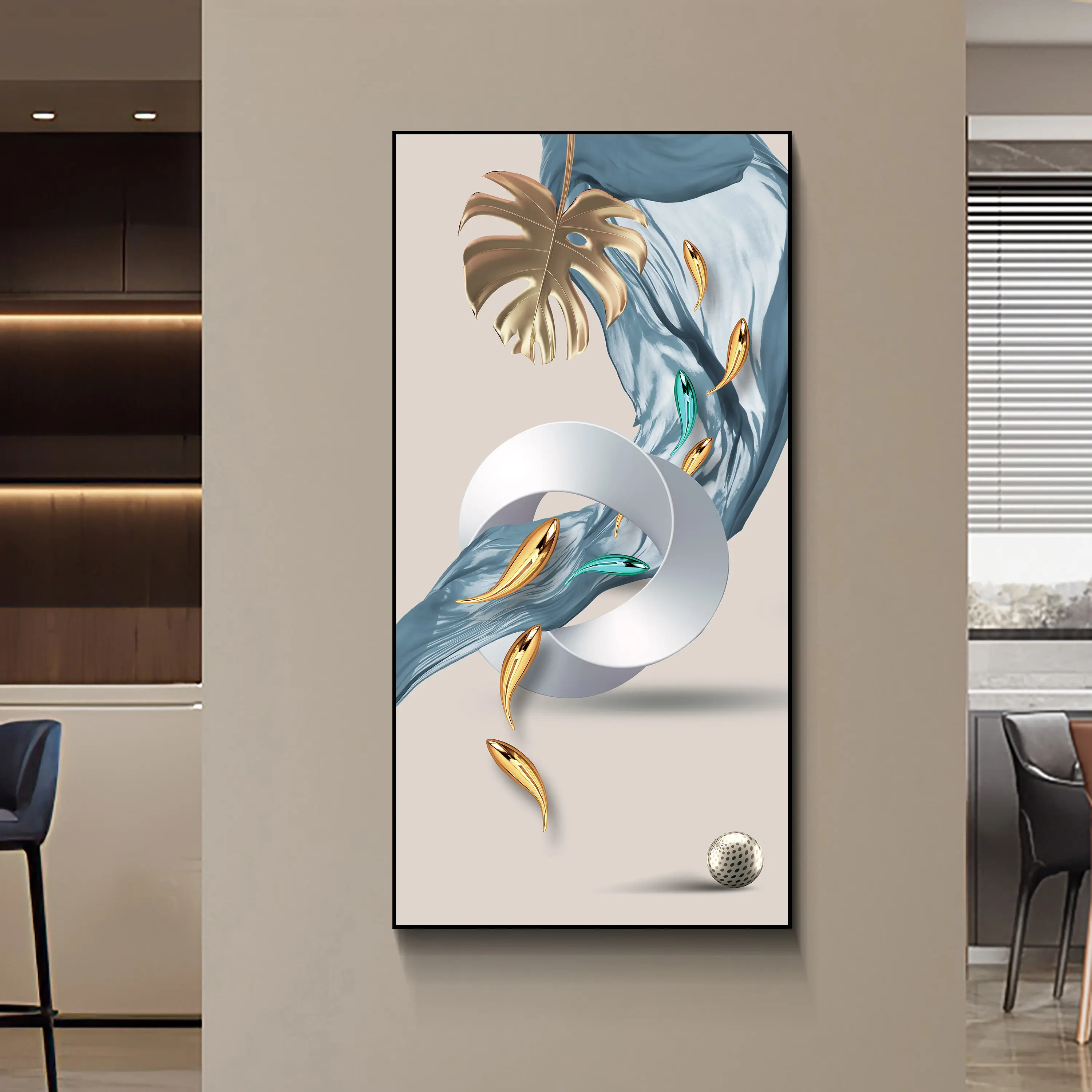 Modern Minimalist Porch Golden Nine Fish Art Home Decorative Wall Painting for Living Room