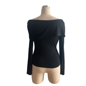 Women's Off Shoulder Ruched <strong>Bodysuit</strong> - Gold Butterfly Brooch Detail Long Sleeve Fitted Top T-Shirt Sehe Fashion - Product Image 6
