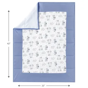 3 Piece Unisex Nursery Set Crib Comforter Fitted Crib Sheet Included Blue Baby Crib Bedding Set 100% Cotton