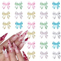 100 pièces de breloques pour ongles en résine, mélange de nœuds en ruban, couleurs macaron, décorations pour nail art, strass, accessoires de manucure