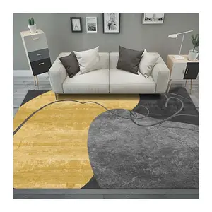 Alfombras gruesas con estampado de poliéster para sala de estar y dormitorio, alfombras gruesas de área abstracta de color gris y amarillo, alfombras peludas de estilo oriental