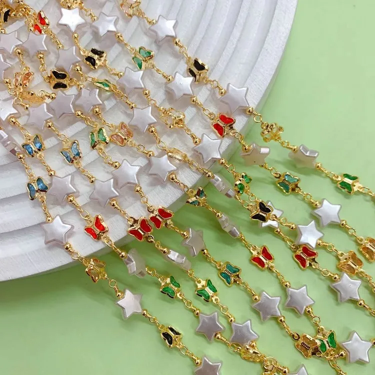 Großhandelspreis Glas Schmetterling-Findung Acryl Stern Herz Perle vergoldete Gliederkette