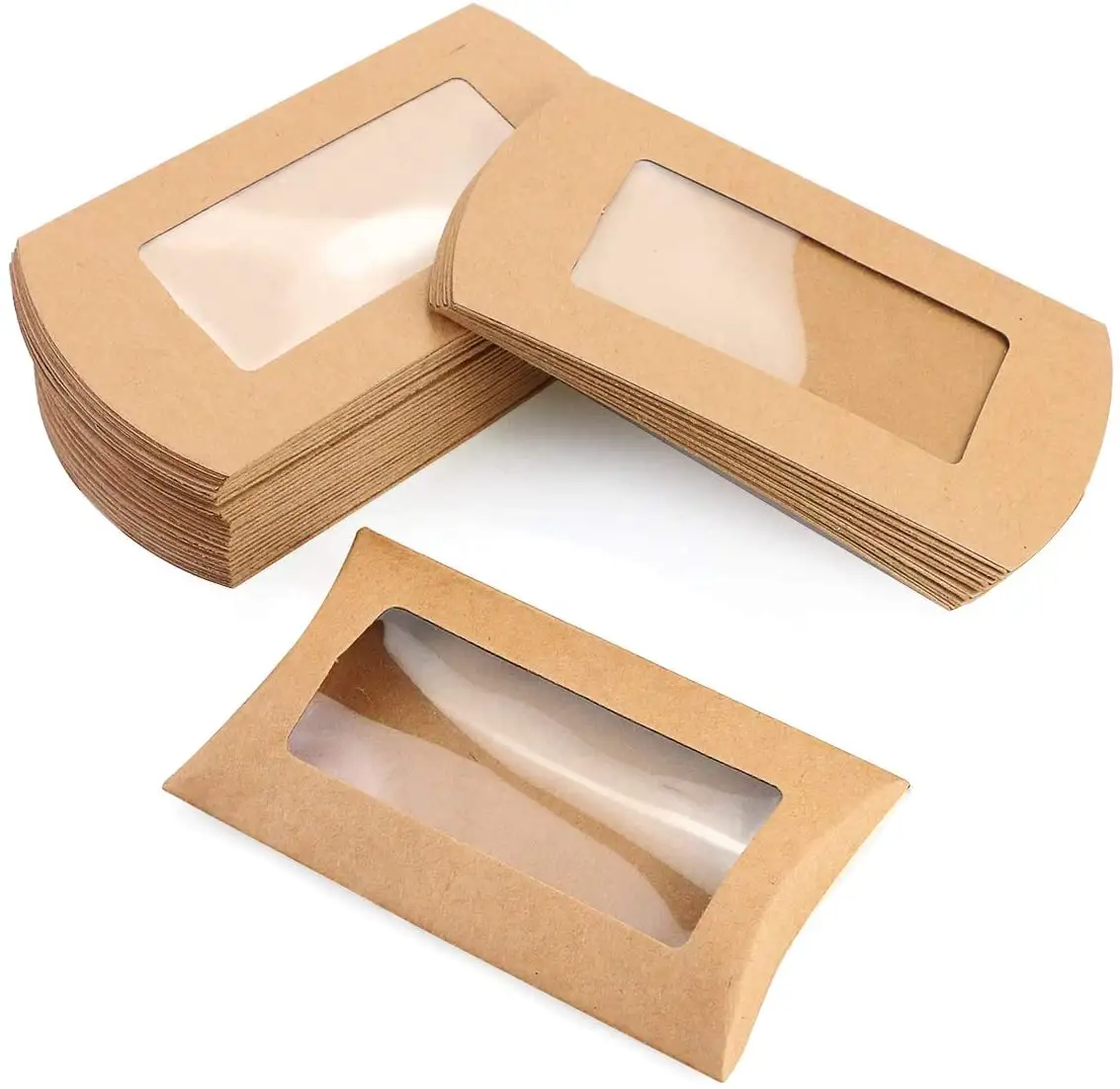Оптовая цена, индивидуальная бумажная коробка с УФ-покрытием и прозрачным окном, напечатанная на заказ коробка для подушек из крафт-бумаги