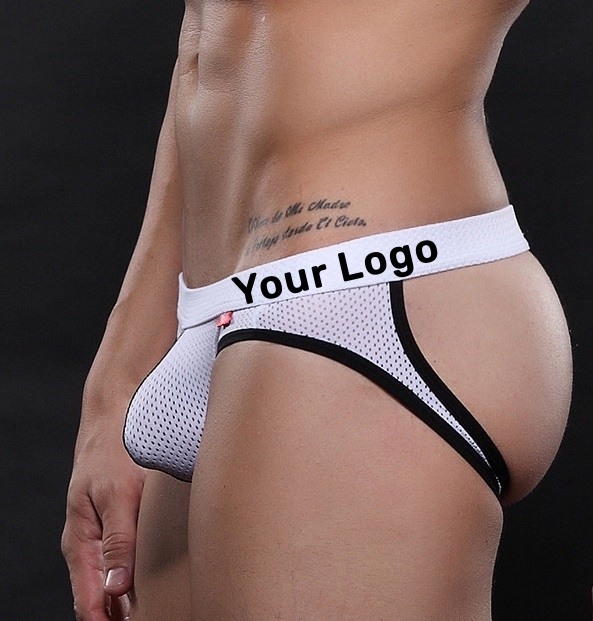 Jockstrap respirant en nylon 95% et spandex pour hommes, avec double string en maille et logo personnalisé, sous-vêtements sexy pour hommes, collection 5%