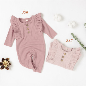 Combinaison-<span class=keywords><strong>pyjama</strong></span> en coton biologique blanc pour bébés filles, adorable, à col côtelé et manches longues, vente en gros - Product Image 6