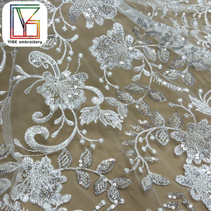 Chất lượng cao Phi Hoa thêu với đính cườm vải tuyn ren vải sang trọng Bridal <span class=keywords><strong>Sequins</strong></span> lưới ren vải cho váy cưới - Product Image 5