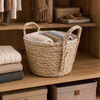 Panier de rangement en jacinthe d'eau tressé à la main, écologique, avec doublure en plastique et poignées, multifonctionnel pour vêtements et articles divers