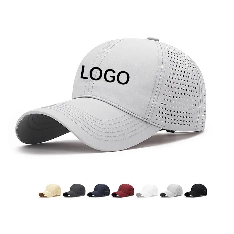 OEM Custom Logo toppa in gomma 5 pannello rapido asciutto berretto da Baseball forato impermeabile taglio Laser foro Gorras Golf Cap cappello per gli uomini