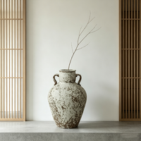 Vase en céramique rustique texturé vieilli à deux poignées, en forme de bulbe, pour la décoration en gros des hôtels et villas - Vente directe usine