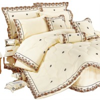 Juego de Ropa de Cama de Lujo de 8 Piezas con Certificación OEKO BSCI ISO, Bordado Exquisito en Telas Cepilladas Tejidas, Estilo Liso